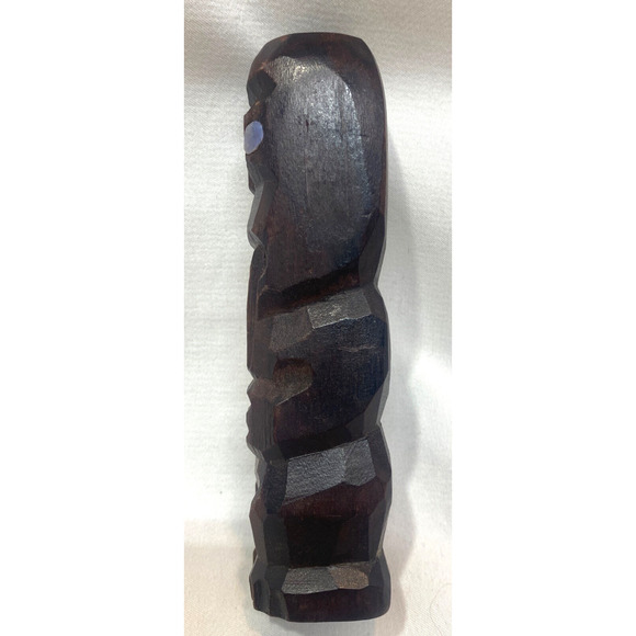 Tiki Wood Carving Maori Hand Carved Shell Eyes Tongue Out 4.5" - Picture 4 of 7